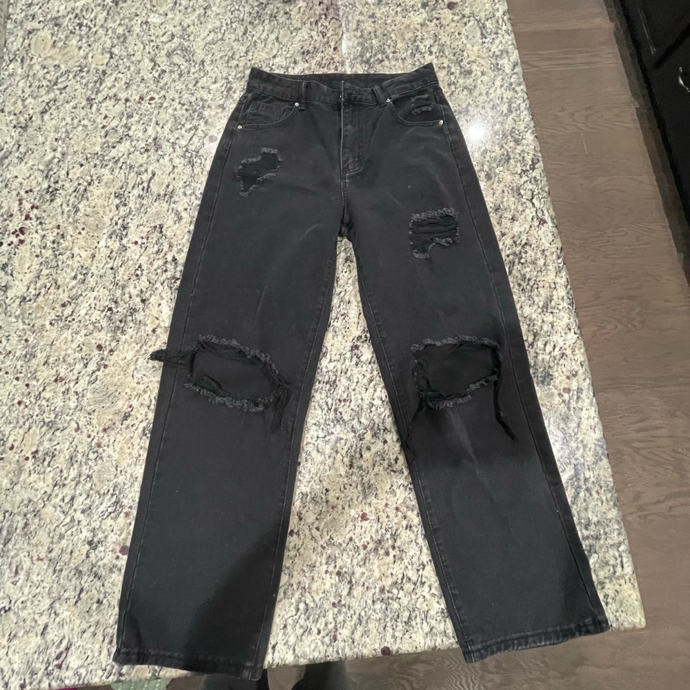 Black straight legged boyfriend jeans